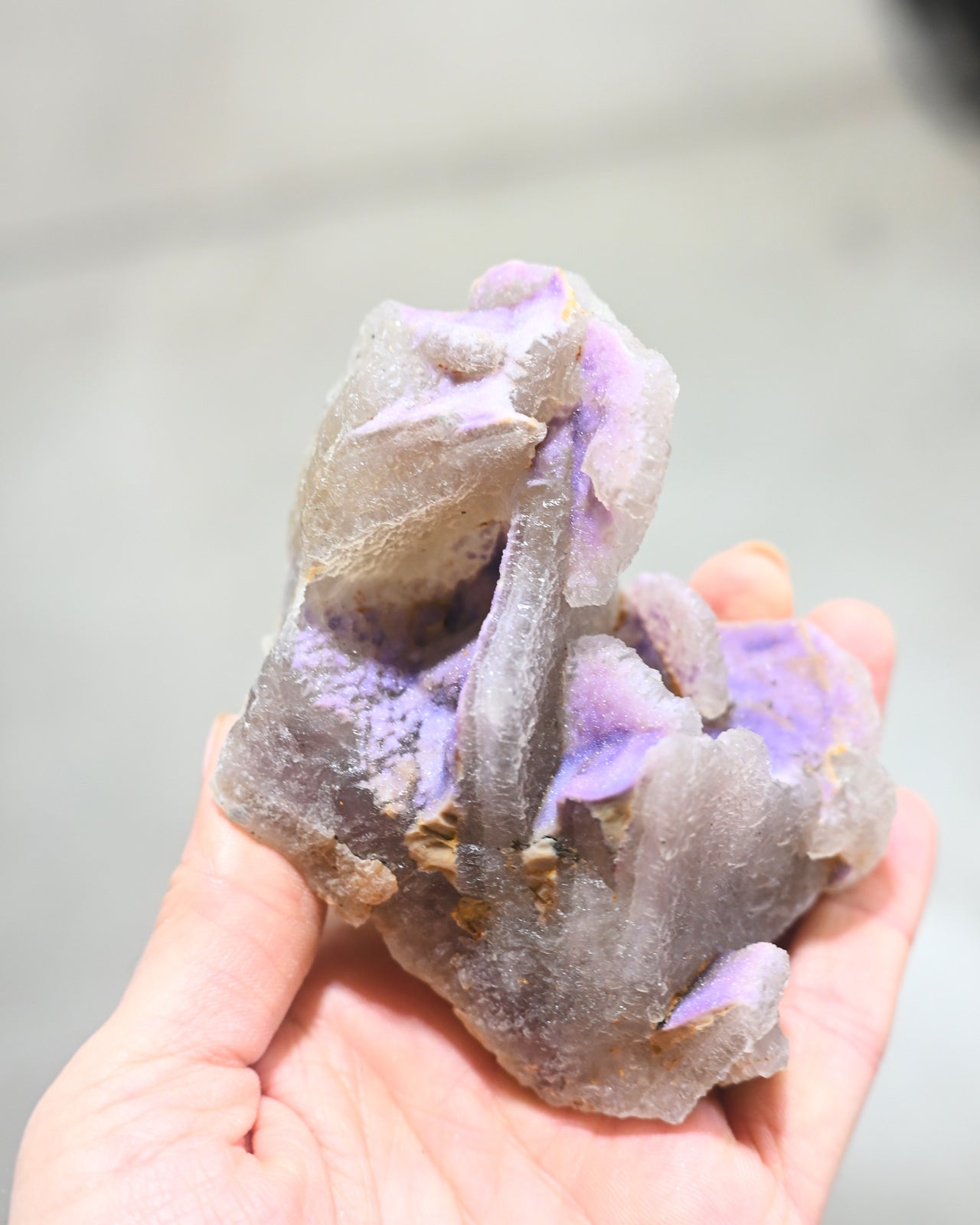 Purple Fluorite w Druzy Quartz + Muscovite