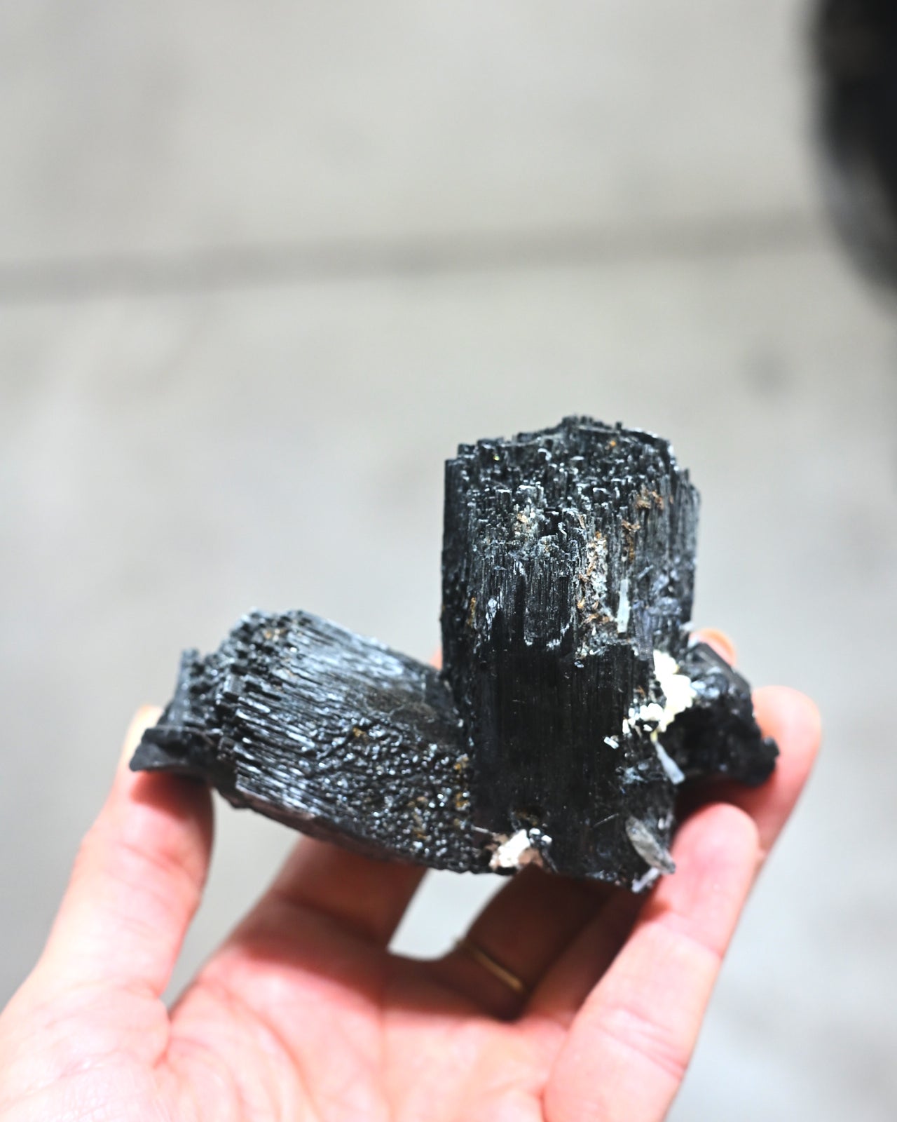 Black Tourmaline w Feldspar, Smoky Quartz