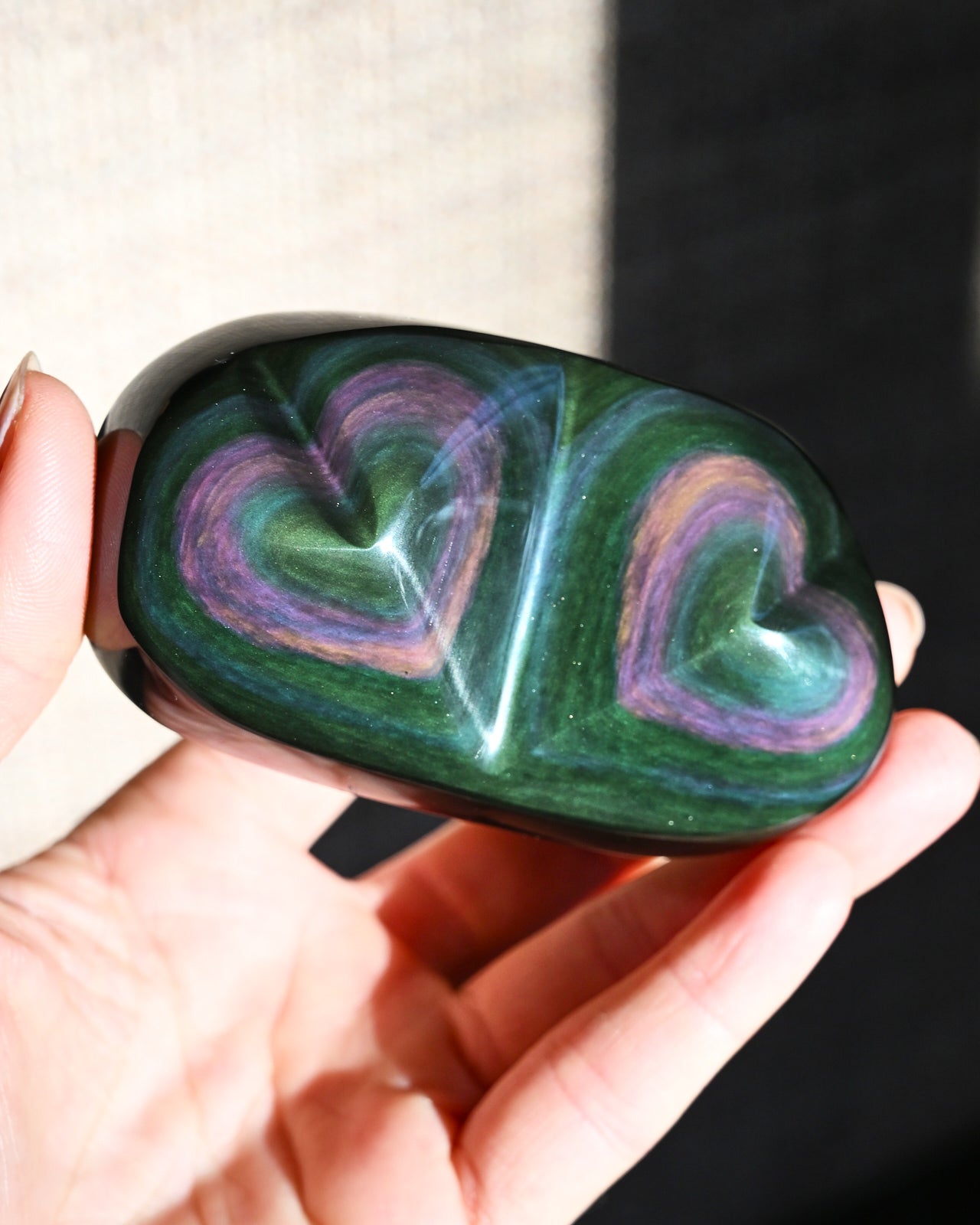 Rainbow Obsidian Double Heart