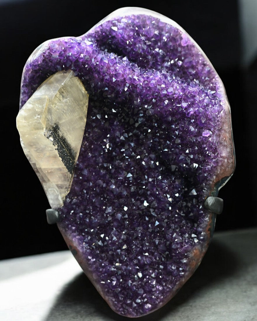 XL Amethyst Geode on Stand w calcite