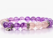 Tranquility Bracelet - Amethyst, Rose Quartz & Lotus Charm