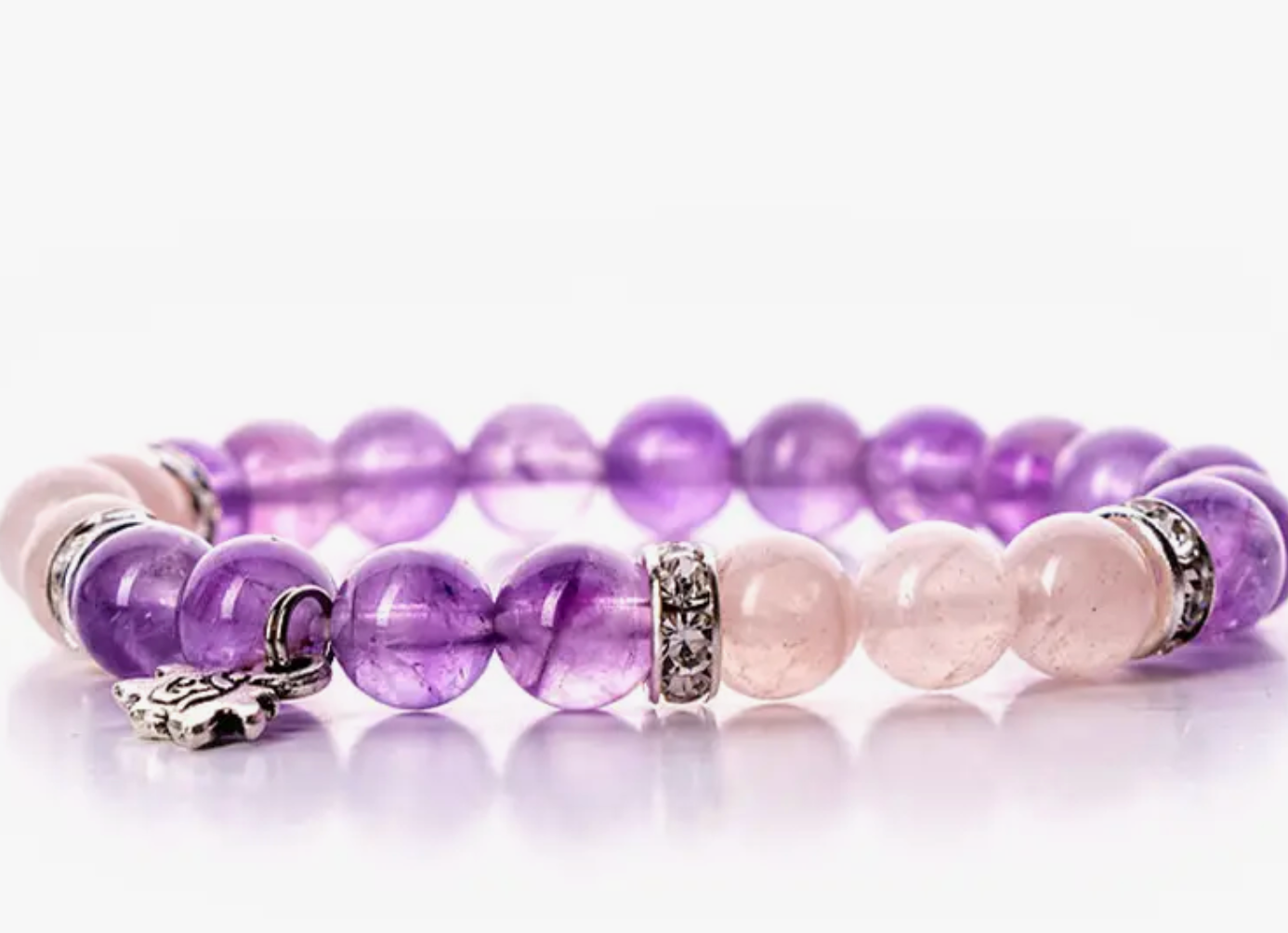 Tranquility Bracelet - Amethyst, Rose Quartz & Lotus Charm