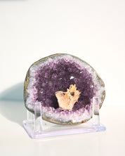 Amethyst Geode w/ Mini Golden Rutile On Stand