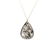 Black Tourmaline + Quartz Pendant Necklace 14k Gold