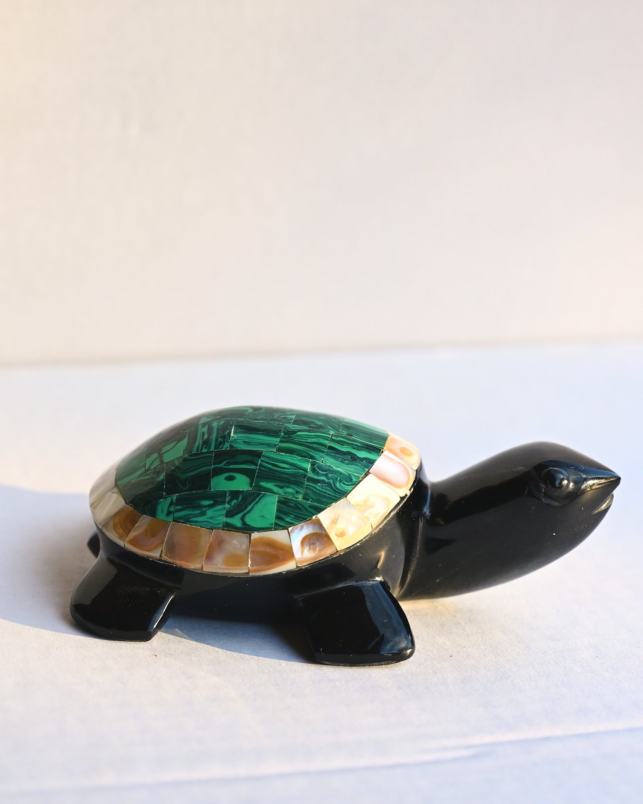 Handcrafted Obsidian Malachite Crystal Inlay Turtle