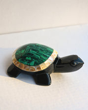 Handcrafted Obsidian Malachite Crystal Inlay Turtle