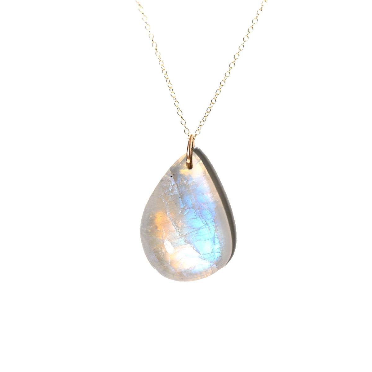 Rainbow Moonstone Pendant Necklace 14k Gold