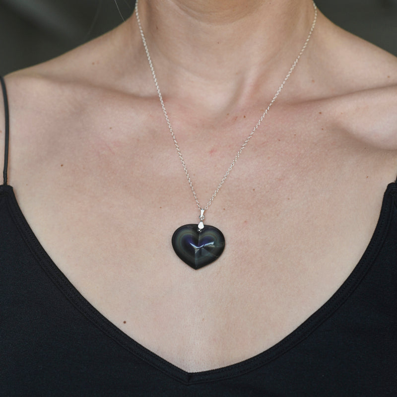 Rainbow Obsidian Heart Necklace