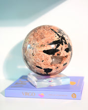 Peach Moonstone with Tourmaline Sphere 4.8lbs