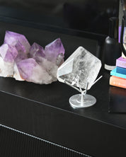 Clear Quartz Geometric Form on stand 5 inch