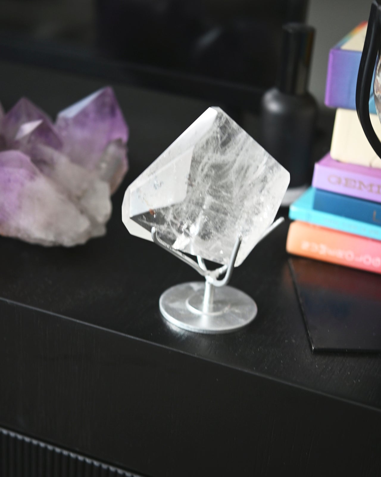 Clear Quartz Geometric Form on stand 5 inch