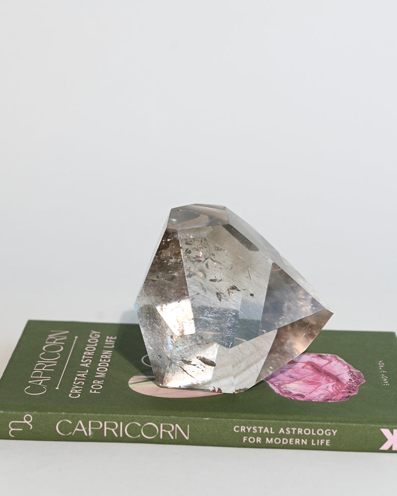 AA Geometric Silver Rutile Smoky Quartz Point